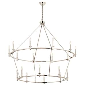 Carrick 54.25 in. 18-Light Polished Nickel Traditional Candle Tiered Chandelier for Foyer
