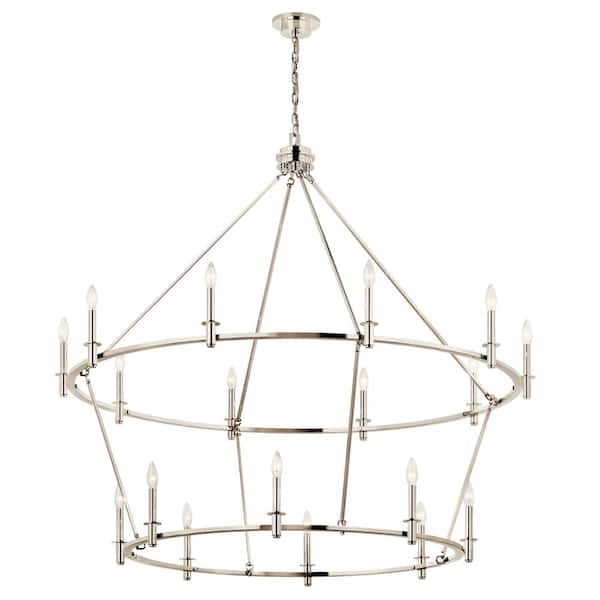 KICHLER Carrick 54.25 in. 18-Light Polished Nickel Traditional Candle Tiered Chandelier for Foyer