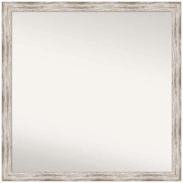 Amanti Art Distressed Cream 28.5 in. x 28.5 in. Non-Beveled Farmhouse Square Wood Framed Wall Mirror in Cream