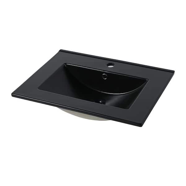 24 in. Drop-In Ceramic Rectangular Bathroom Sink Top in Black