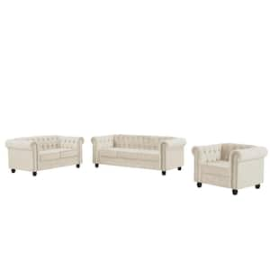 Velvet Couches for Living Room Sets, Chair, loveseat and Sofa 3 Pieces Top in Beige