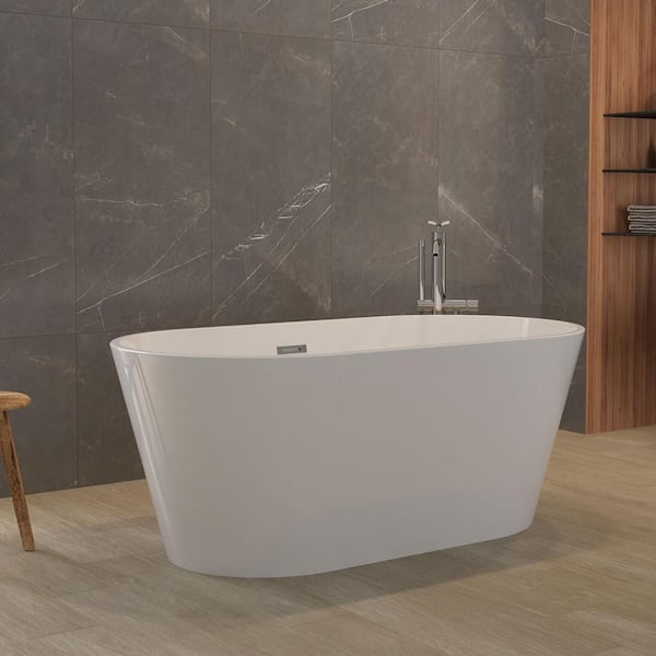67 in. x 31.1 in. Acrylic Freestanding Contemporary Soaking Bathtub with Overflow and Drain in Gloss White