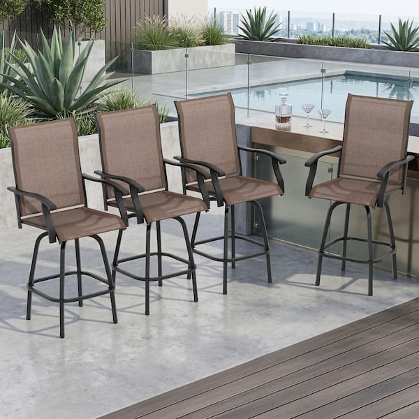 Swivel 4-Piece Metal Outdoor Bar Stool Chair High Bar Stools in Brown