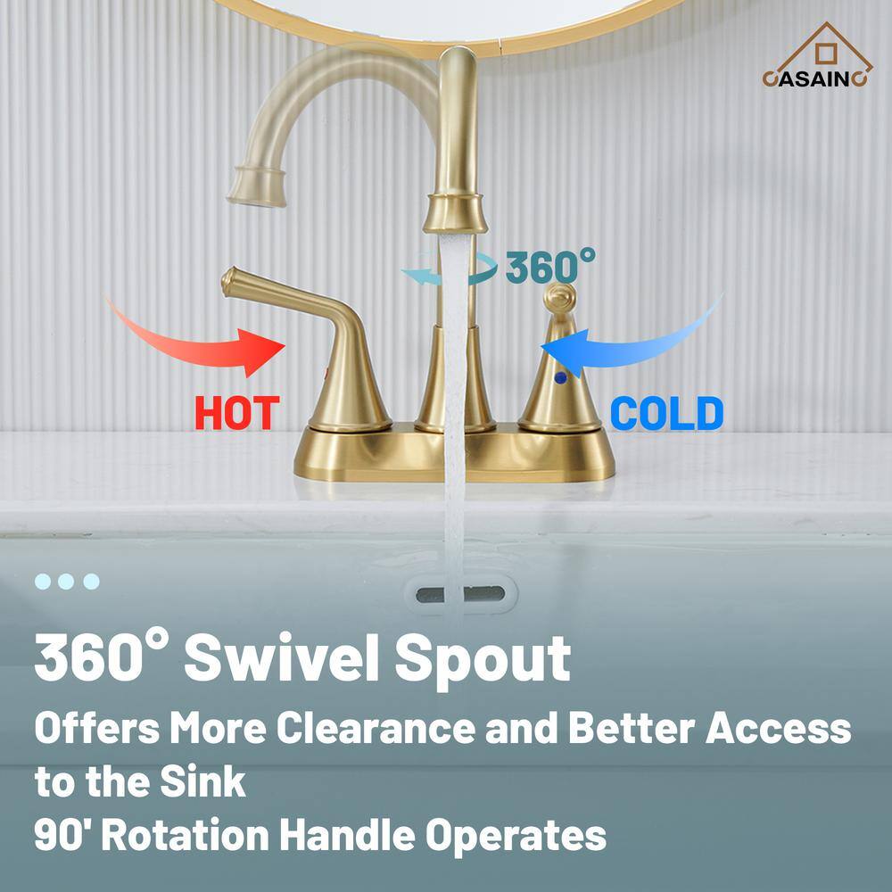 Brushed Gold Stainless Steel Double Handle Bathroom Faucet with Pop-up Drain