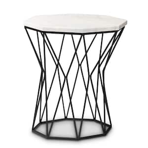 Venedict 15.4 in. White and Black Octagon Marble Top End Table