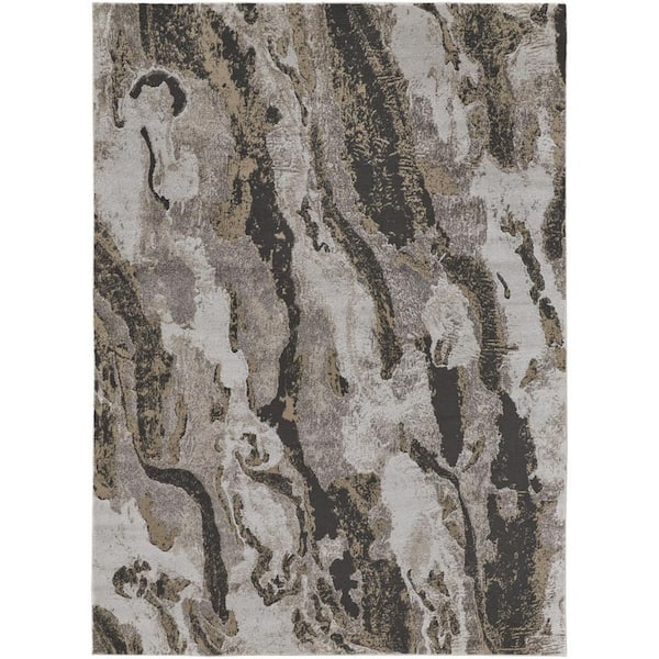HomeRoots 8 x 10 Brown, Ivory Abstract Area Rug
