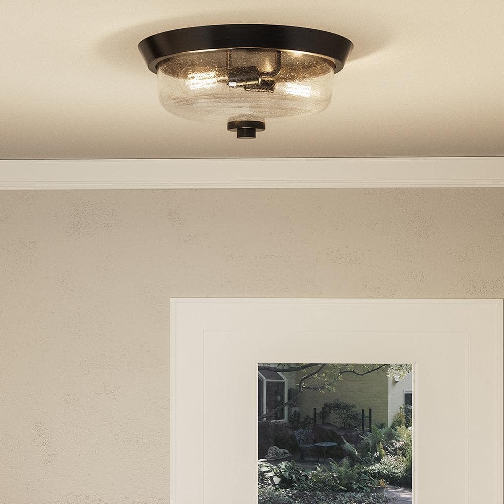 Radius Black Glass 2-Light Indoor/Outdoor Flush Mount Ceiling Light