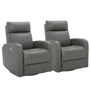 Monroe Gray Genuine Leather Power Swivel Glider Recliner Chair with Double Layer Backrest for Living Room (Set of 2)