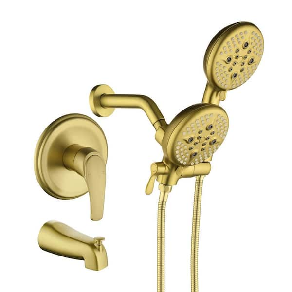 Rain Single Handle 5-Spray Tub Shower Faucet Handheld Combo with Valve 1.8 GPM Adjustable shower Head in Gold