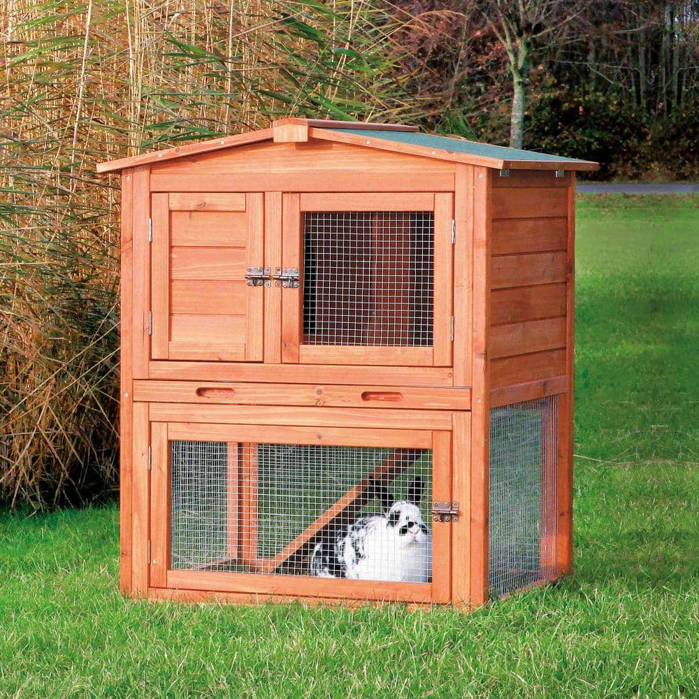 Weatherproof 2-Story Wooden Rabbit Hutch with Run and Tray