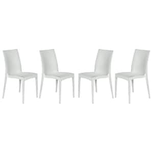 White Mace Modern Stackable Plastic Weave Design Indoor Outdoor Dining Chair (Set of 4)