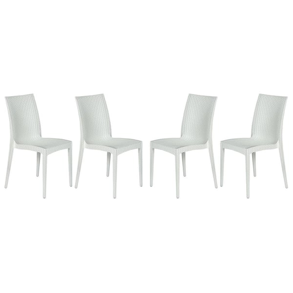 Leisuremod White Mace Modern Stackable Plastic Weave Design Indoor Outdoor Dining Chair (Set of 4)