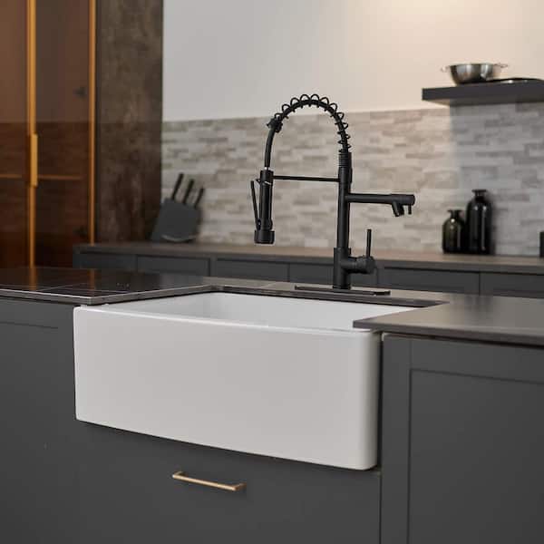 Pro Style Spring Single Handle Matte Black 18.4 in. H Dual Spout Pull-Down Kitchen Faucet W/ 180 Swivel