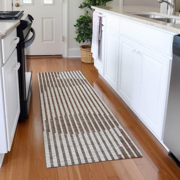 Mayfield Premium Machine Washable Abstract AMF1001 Brown 2 ft. 3 in. x 7 ft. 6 in. Runner Rug