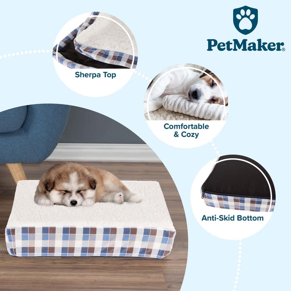 Small Multicolored Plaid Sherpa Top Dog Bed Replacement Cover