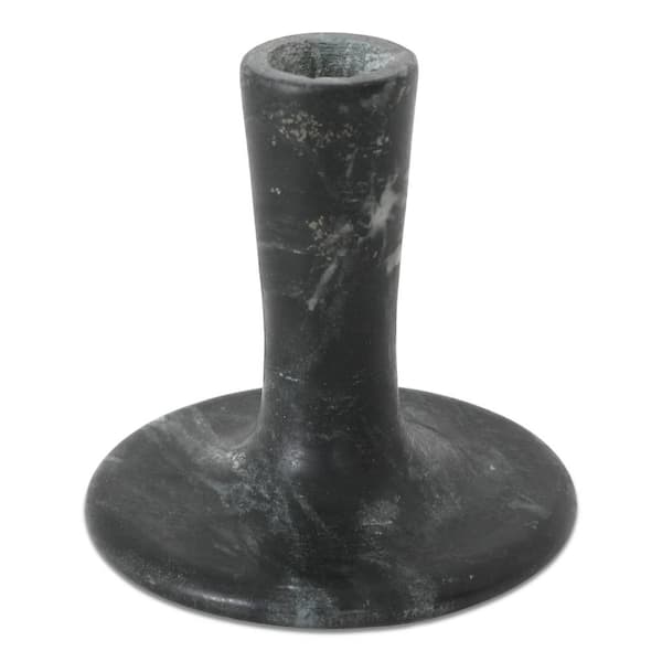 Ira 4 in. Black Vein Marble Freeform Short Candle Holder
