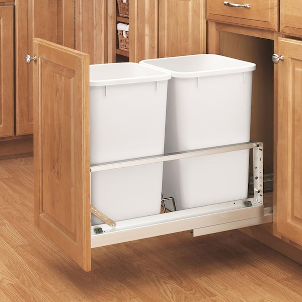 White Double Pull Out 27 qt. Kitchen Trash Can w/ Soft-Close