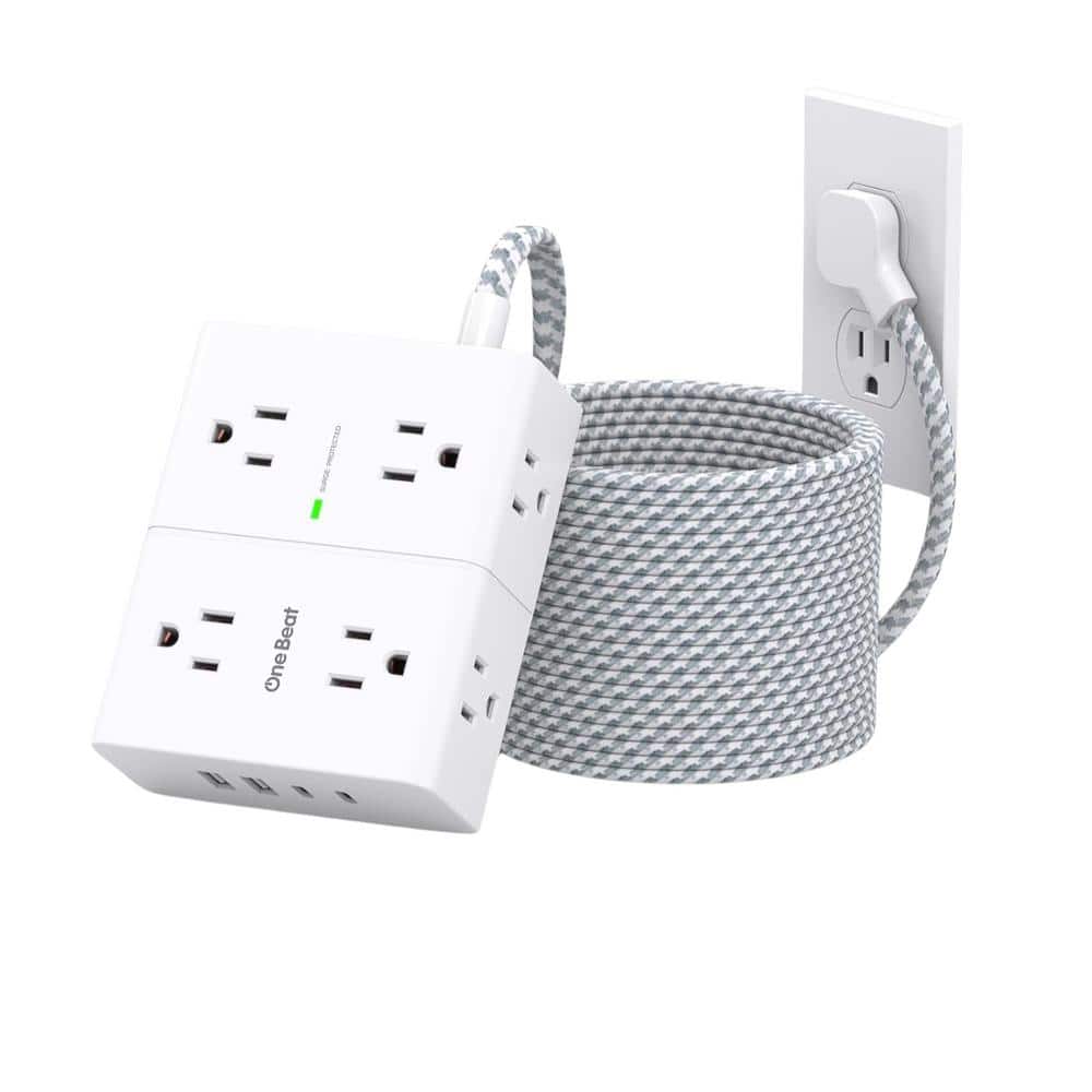 25 Flat Plug Surge Protector Power Strip, Long Extension Cord with 8 Widel