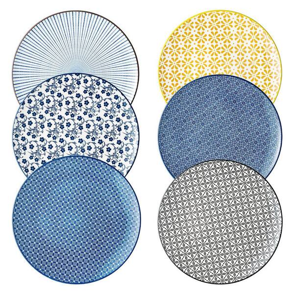 10.5 in. Colorful Ceramic Dinner Plate Set of 6, Lead-Free Porcelain, Microwave Dishwasher Oven Safe