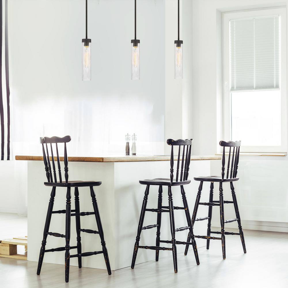 Braden Iron Graphite 12" Striated Glass Mini Pendant Light