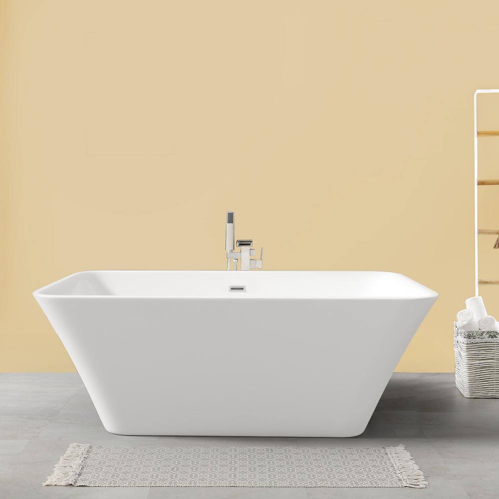 INSTER 67 in. Rectangle Acrylic Flatbottom Freestanding Soaking Single Slipper Bathtub in Gloss White -  WSHDRMBT0040