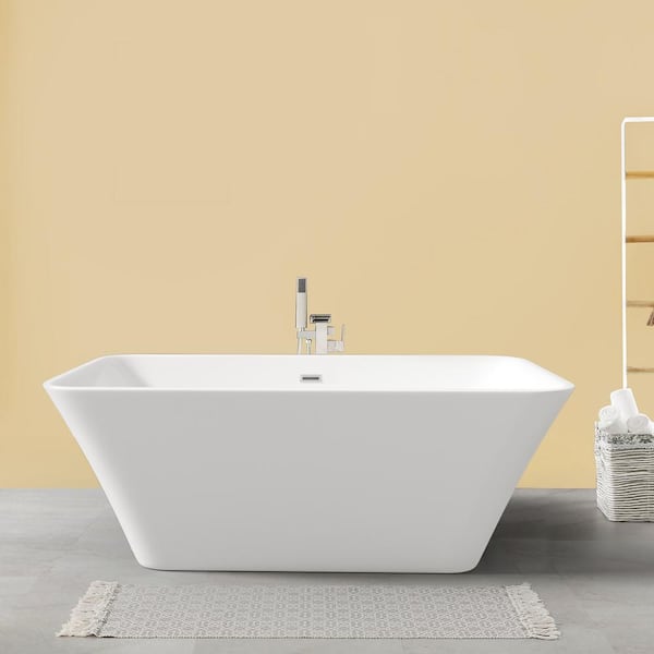 INSTER 67 in. Rectangle Acrylic Flatbottom Freestanding Soaking Single Slipper Bathtub in Gloss White