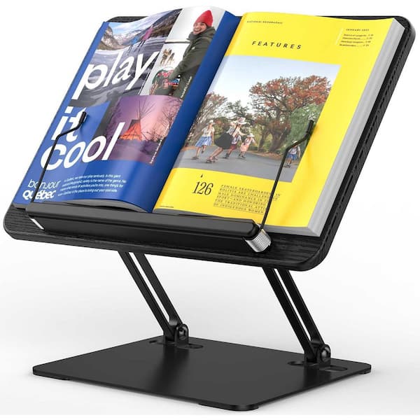 OBJLGEV Adjustable Book Stand Holder Ergonomic Laptop Stand with Elastic Page Clips for Music Scores Recipe Tablet Laptop Black