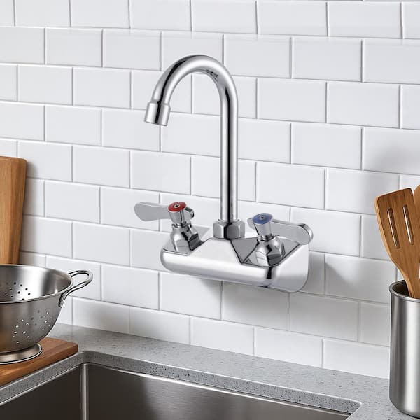 4 in. Centerset Double Handle Wall Mount Standard Kitchen Faucet with 3-4/5 in. Gooseneck Spout in Chrome