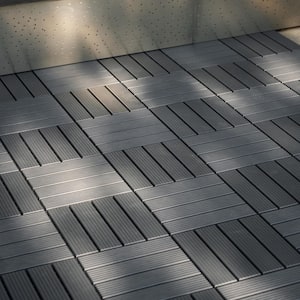 44 Pieces All Weather Outdoor Deck Gray Plastic Patio Tiles, 12 in. x 12 in.