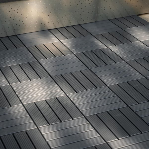 44 Pieces All Weather Outdoor Deck Gray Plastic Patio Tiles, 12 in. x 12 in.