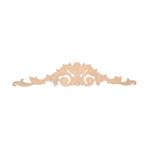 5/8 in. x 27-1/2 in. x 5-5/8 in. Unfinished Hand Carved Alder Wood Acanthus Cartouch Applique and Onlay Moulding