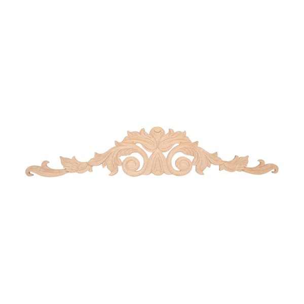 American Pro Decor 5/8 in. x 27-1/2 in. x 5-5/8 in. Unfinished Hand Carved Alder Wood Acanthus Cartouch Applique and Onlay Moulding