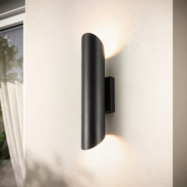 Sumler 19.69 in. H 30W Matte Black Modern Cylinder Outdoor LED Wall Sconce with Up and Down Light