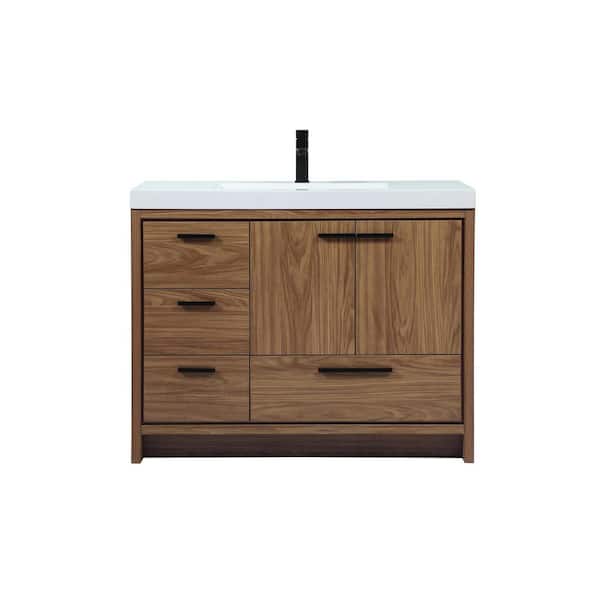 Unbranded Timeless Home 42 in. W x 22 in. D x 34 in. H Bath Vanity in Walnut Brown with White Resin Top