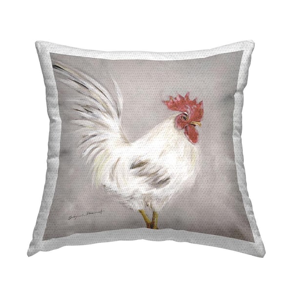 Stupell Industries Proud Rooster Farm Animal Grey Square Outdoor Throw Pillow