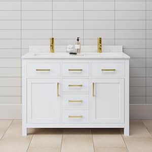 Beckett 48 in. W x 22 in. D x 35 in. H Double Sink Bathroom Vanity in White with Carrara Cultured Marble Top