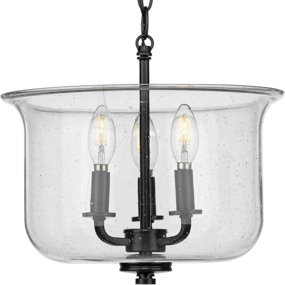 Winslett Matte Black Semi-Flush Mount with Seeded Glass Shade