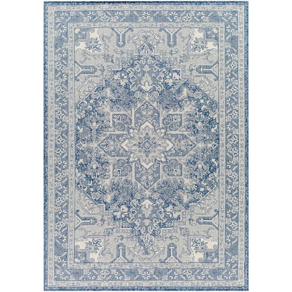 Livabliss Ravello Blue Medallion 8 ft. x 10 ft. Indoor/Outdoor Area Rug