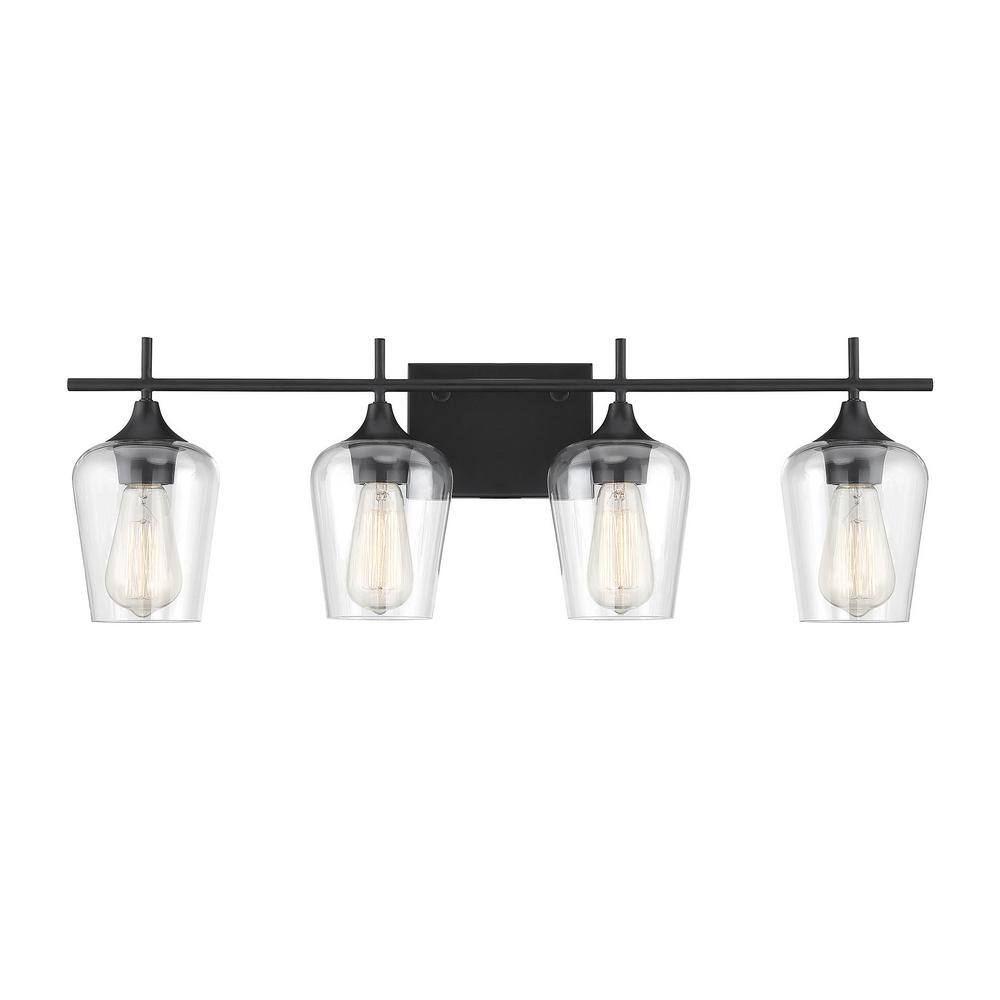 Octave 28.75 in. W x 9 in. H 4-Light Black Bathroom Vanity Light with Clear Glass Shades price history on PriceWatchPro