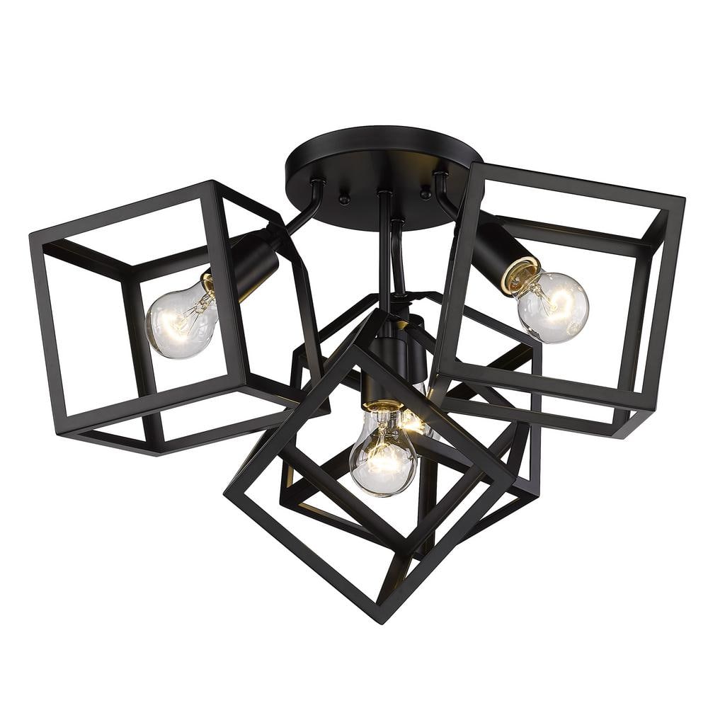 Cassio Matte Black Geometric 4-Light Semi-Flush Mount