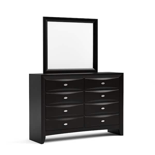 Lanten Black 6-Drawer 58.5 in. Dresser with Mirror with Solid Wood