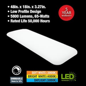 48 in. x 18 in. Low Profile LED Flush Mount Rectangular Light Fixture 5500 Lumens 3000K 4000K 5000K Kitchen Lighting