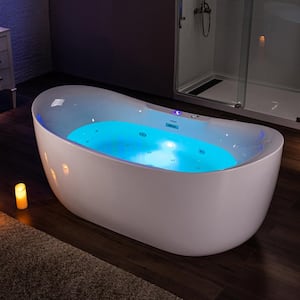 72 in. Acrylic Flatbottom Freestanding Whirlpool and Air with Inline Heater Bathtub,Drain and Overflow Included in White