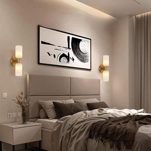 ADISUN Wall Sconces Sets Of 2 RGB Battery Operated Wall Sconces For Bedroom Dresser Classic Golden Wall Lamp - View #2