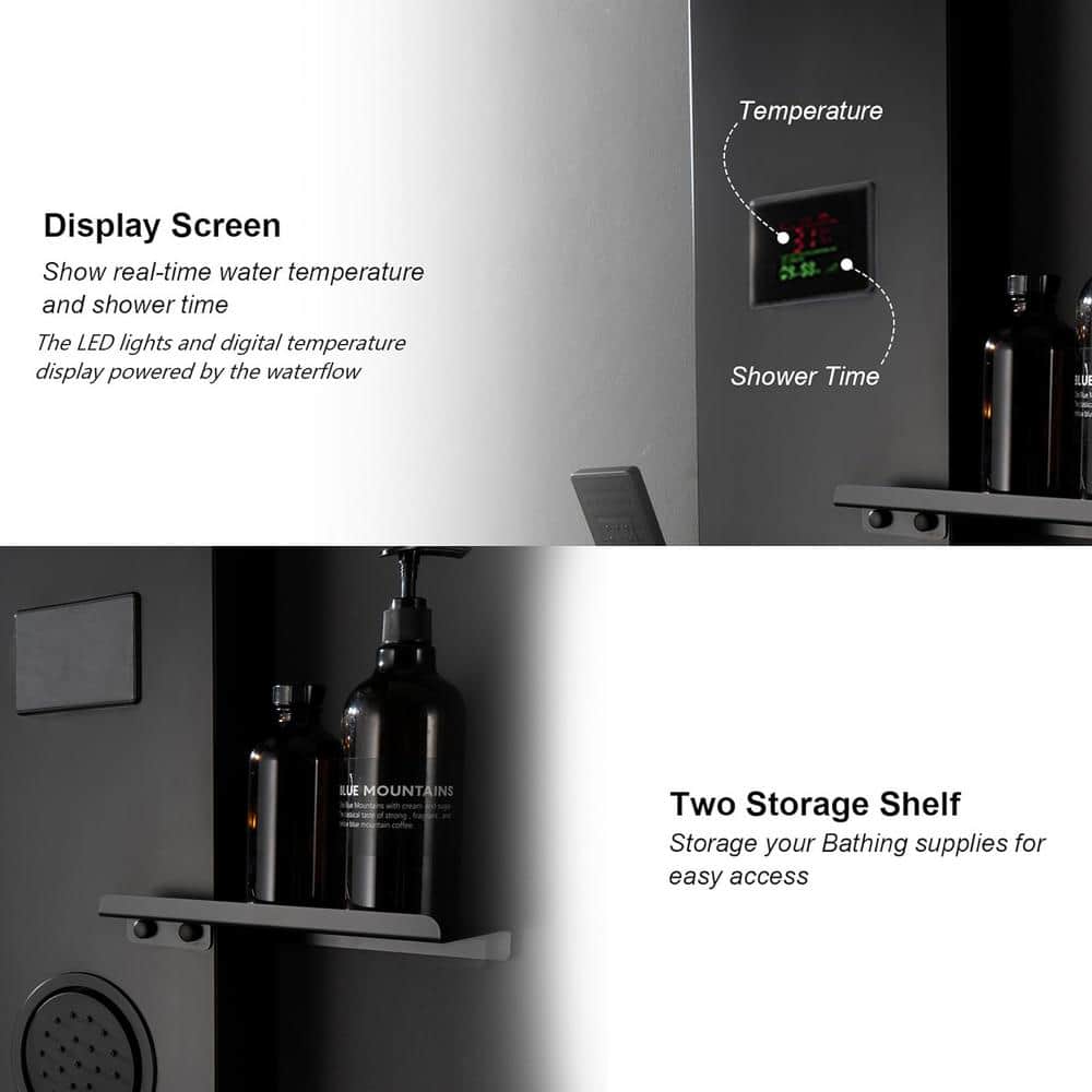 Matte Black Thermostatic Shower Panel System with LED Light