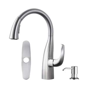 Single Handle Pull Down Sprayer Kitchen Faucet with Soap Dispenser in Brushed Nickel