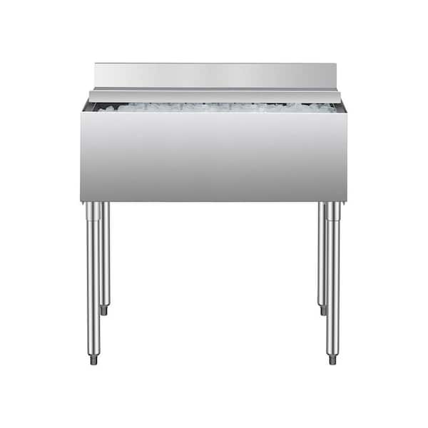 Commercial Ice Bin 95.3 L Underbar Ice Bin 35.9 in. L Stainless Steel Ice Chest with Sliding Lid Bottle Holders