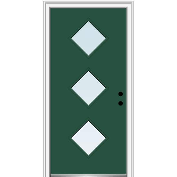 MMI DOOR Aveline 36 in. x 80 in. Left-Hand Inswing 3-Lite Clear Low-E Glass Green Steel Prehung Front Door on 4-9/16 in. Frame