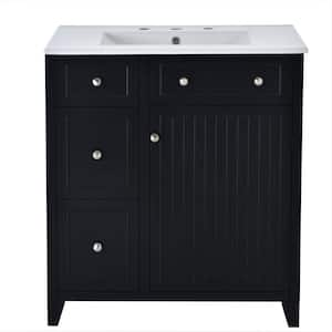 30 in. W x 18 in. D x 34 in. H Freestanding Bath Vanity in Black with White Cultured Marble Top