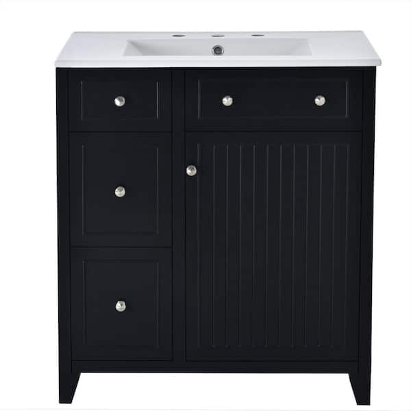 JimsMaison 30 in. W x 18 in. D x 34 in. H Freestanding Bath Vanity in Black with White Ceramic Top